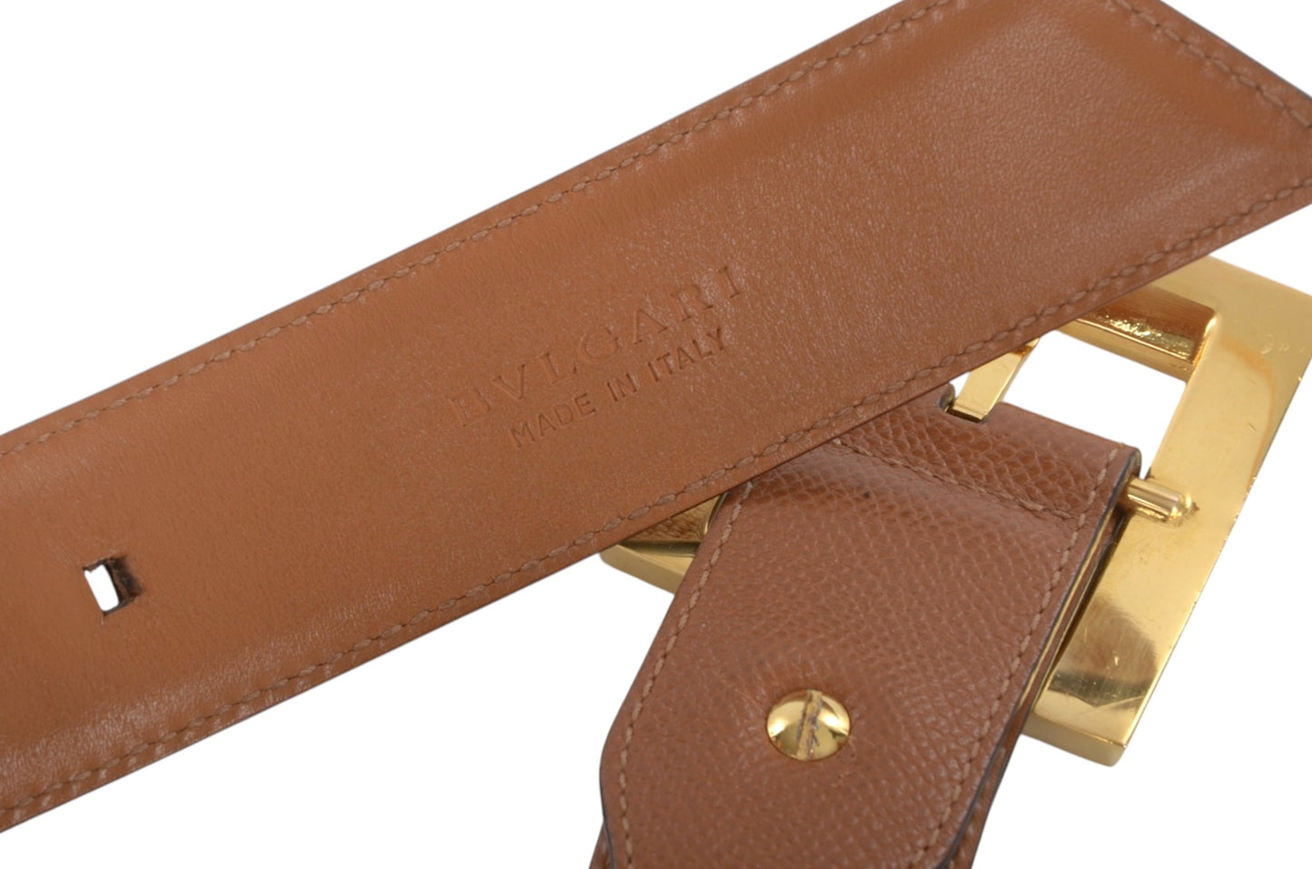 Bvlgari Leather Belt Brown Gold Hardware Women's Vintage Bulgari Designer Classic