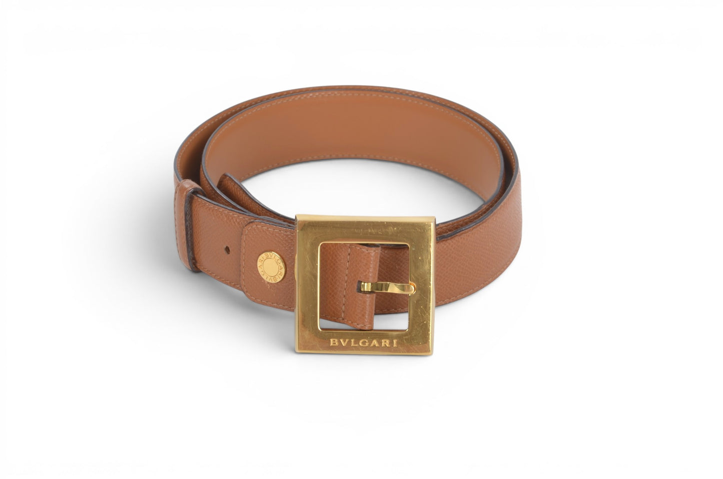 Bvlgari Leather Belt Brown Gold Hardware Women's Vintage Bulgari Designer Classic