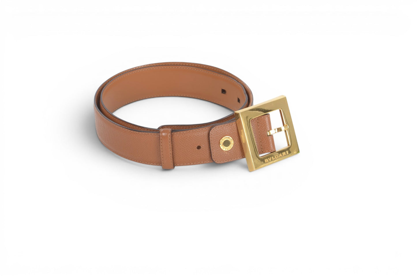 Bvlgari Leather Belt Brown Gold Hardware Women's Vintage Bulgari Designer Classic
