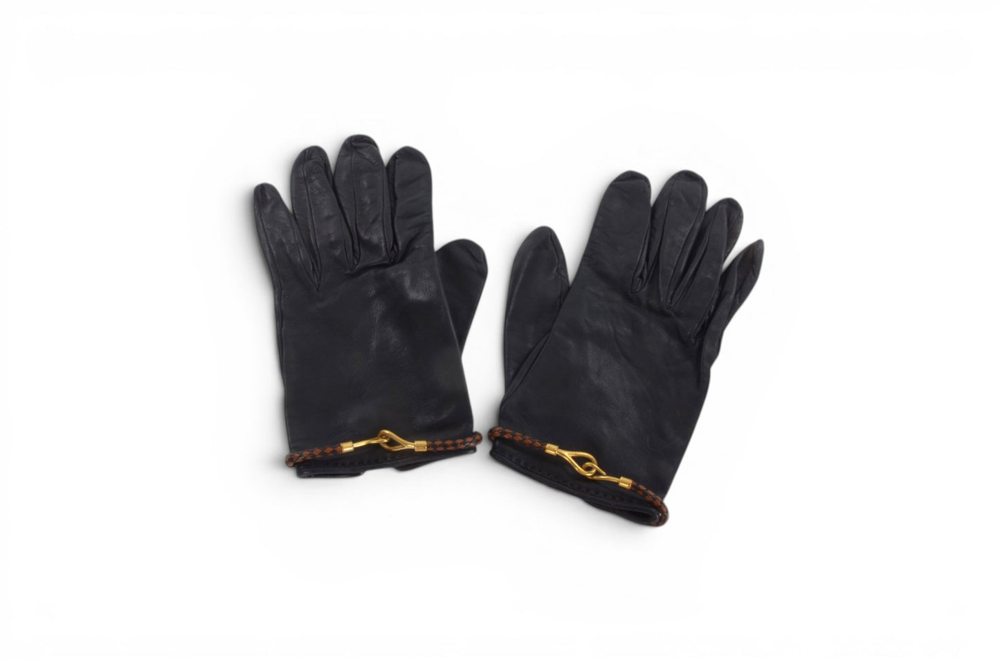 Hermès Black Leather Gloves Vintage Braided Jumbo Designer Classic