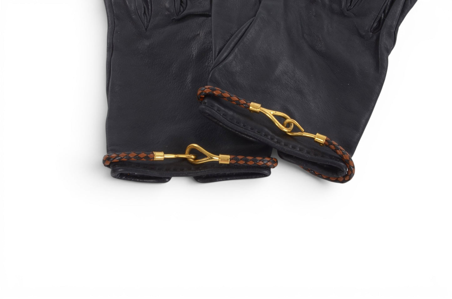 Hermès Black Leather Gloves Vintage Braided Jumbo Designer Classic