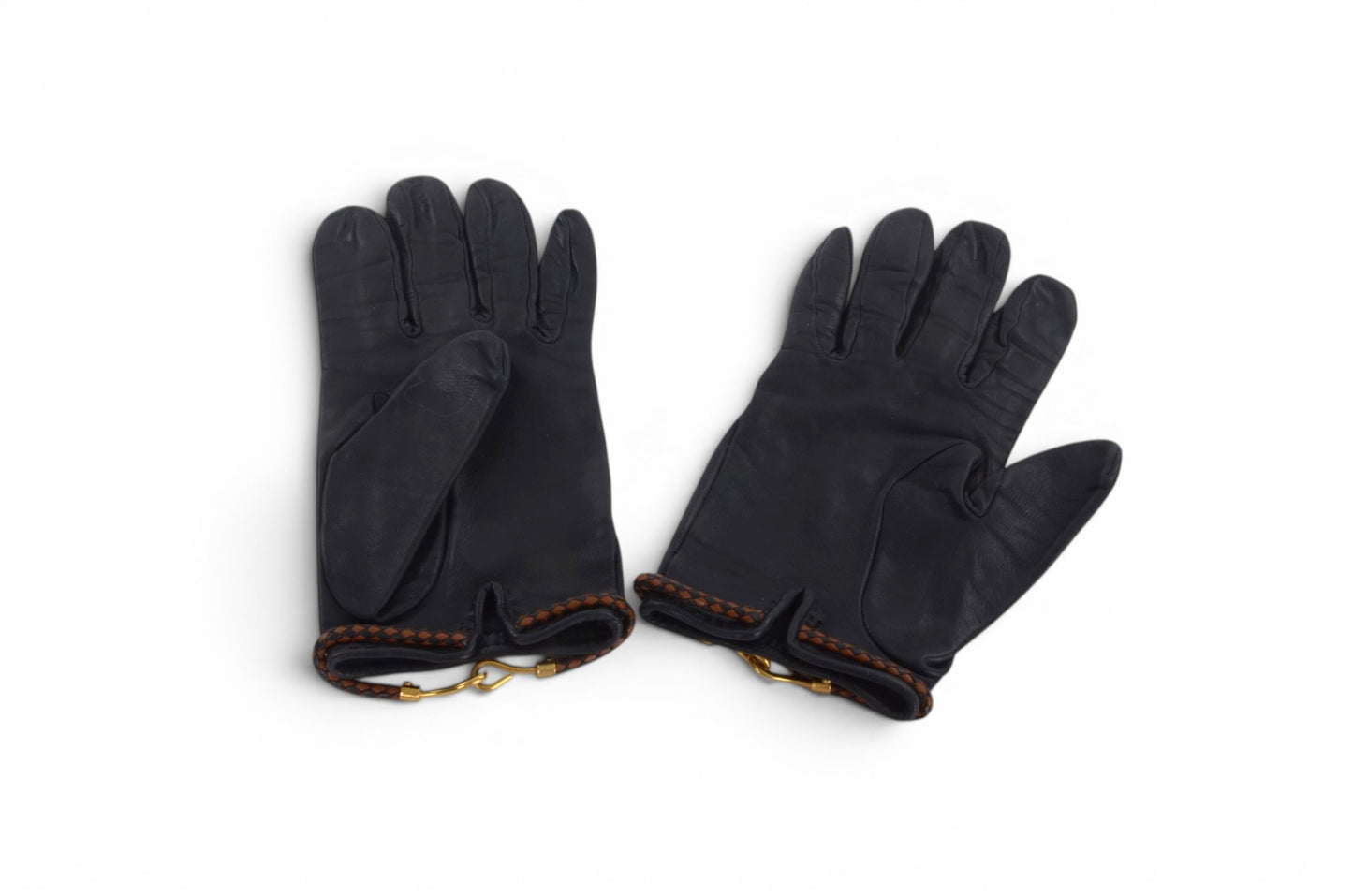 Hermès Black Leather Gloves Vintage Braided Jumbo Designer Classic