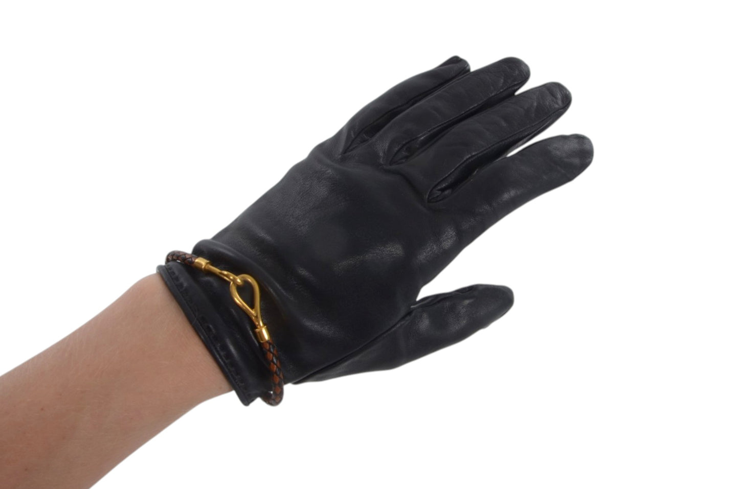 Hermès Black Leather Gloves Vintage Braided Jumbo Designer Classic