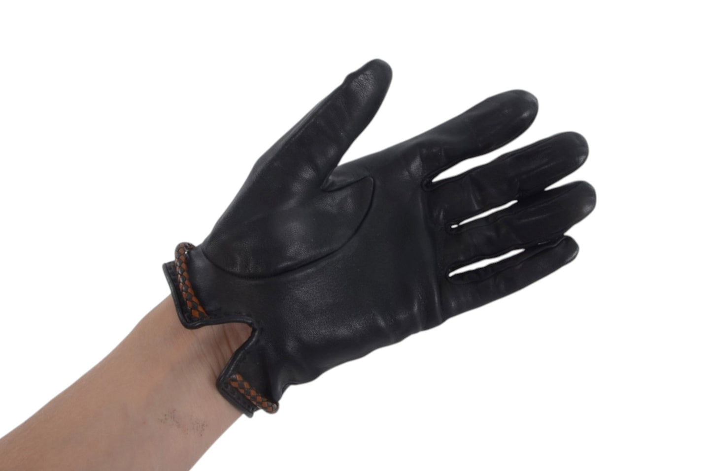 Hermès Black Leather Gloves Vintage Braided Jumbo Designer Classic