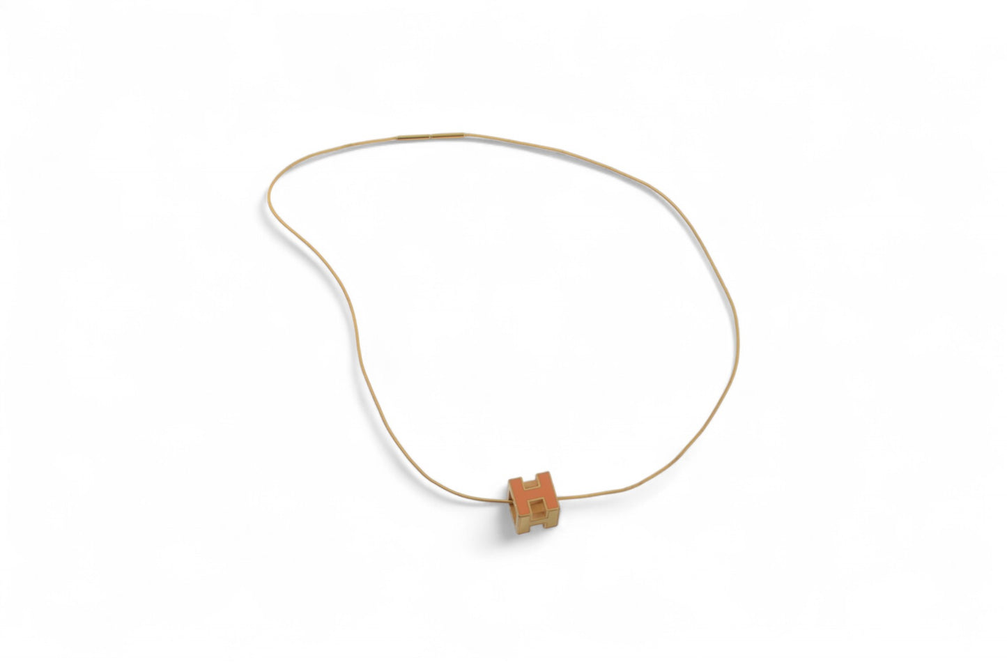 Hermès Cage d'Ache d'H Cube Necklace Pendant Steel Orange Designer Classic Authentic