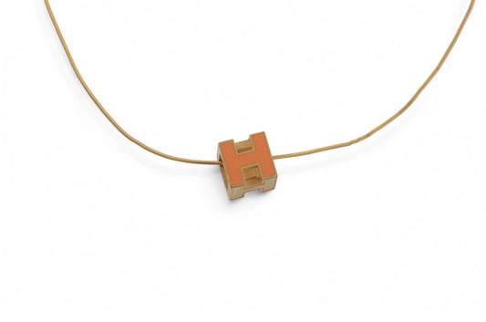 Hermès Cage d'Ache d'H Cube Necklace Pendant Steel Orange Designer Classic Authentic