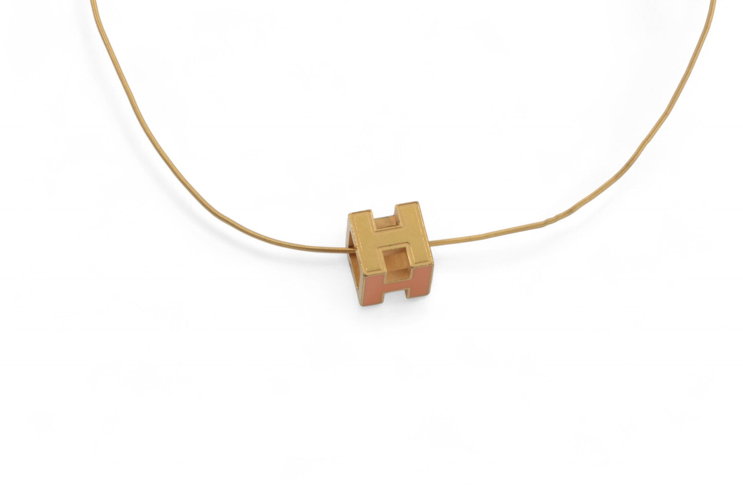 Hermès Cage d'Ache d'H Cube Necklace Pendant Steel Orange Designer Classic Authentic