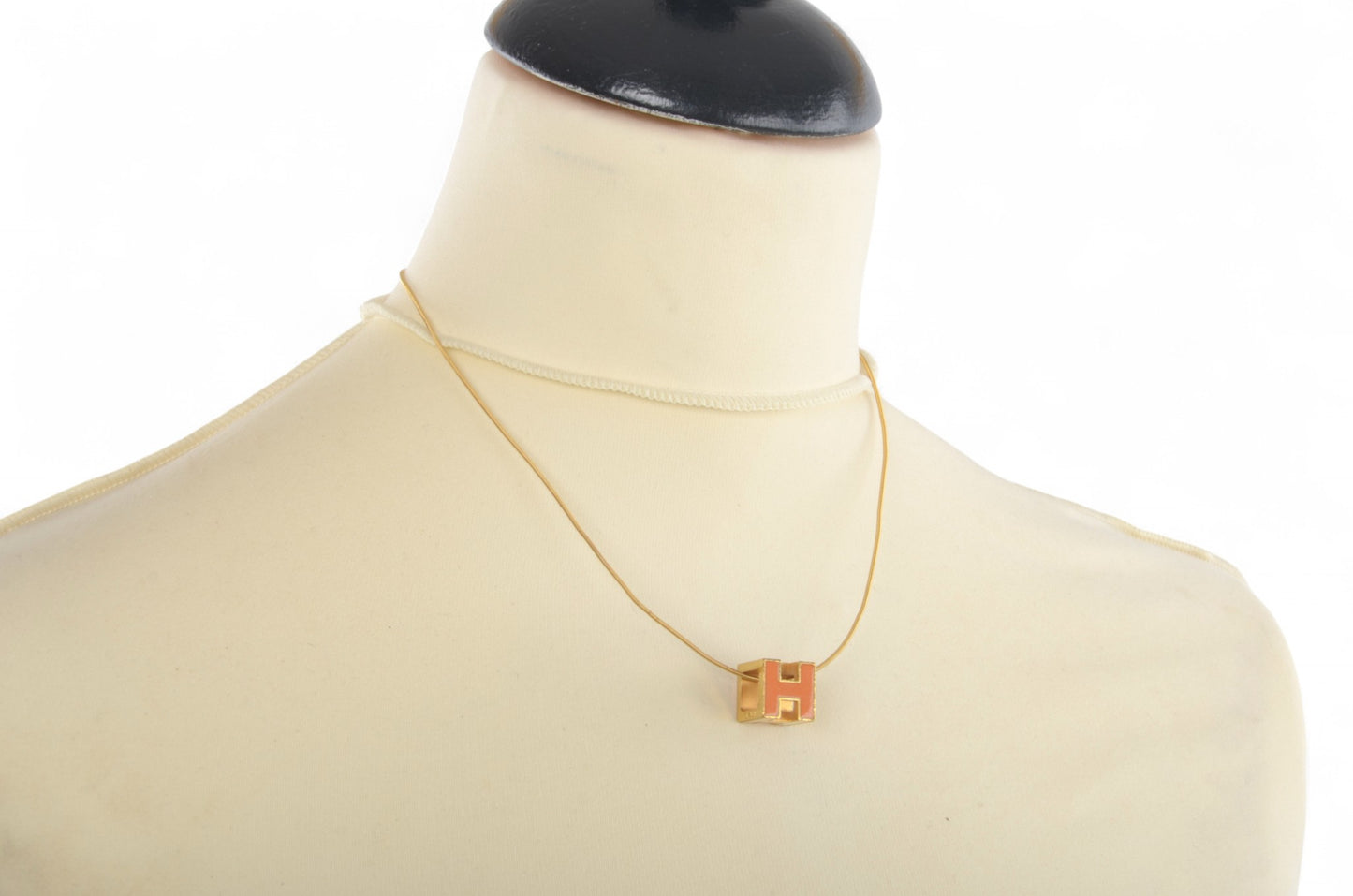 Hermès Cage d'Ache d'H Cube Necklace Pendant Steel Orange Designer Classic Authentic