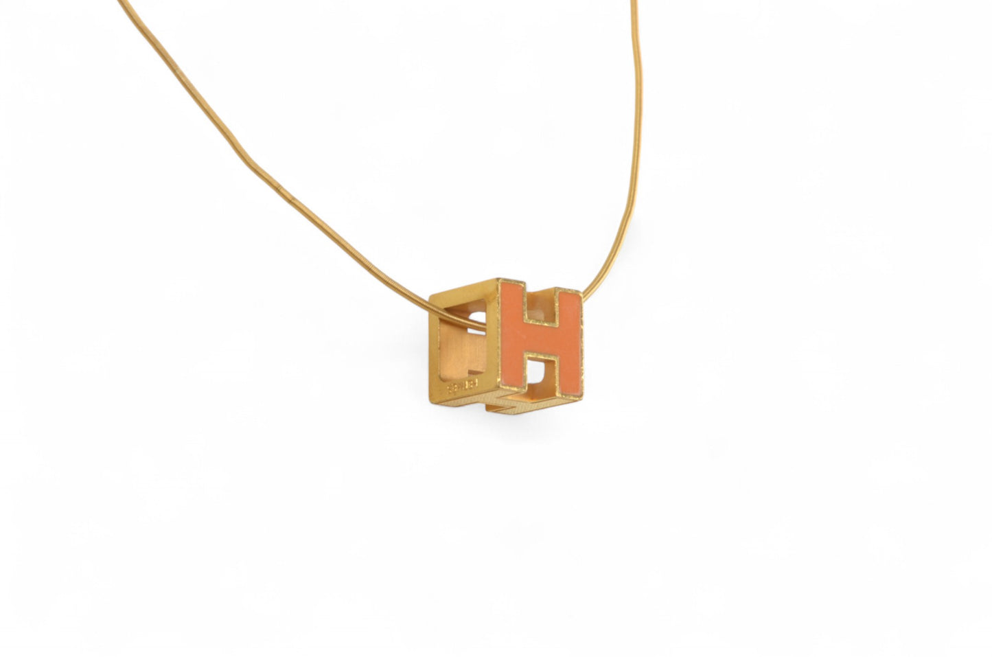Hermès Cage d'Ache d'H Cube Necklace Pendant Steel Orange Designer Classic Authentic