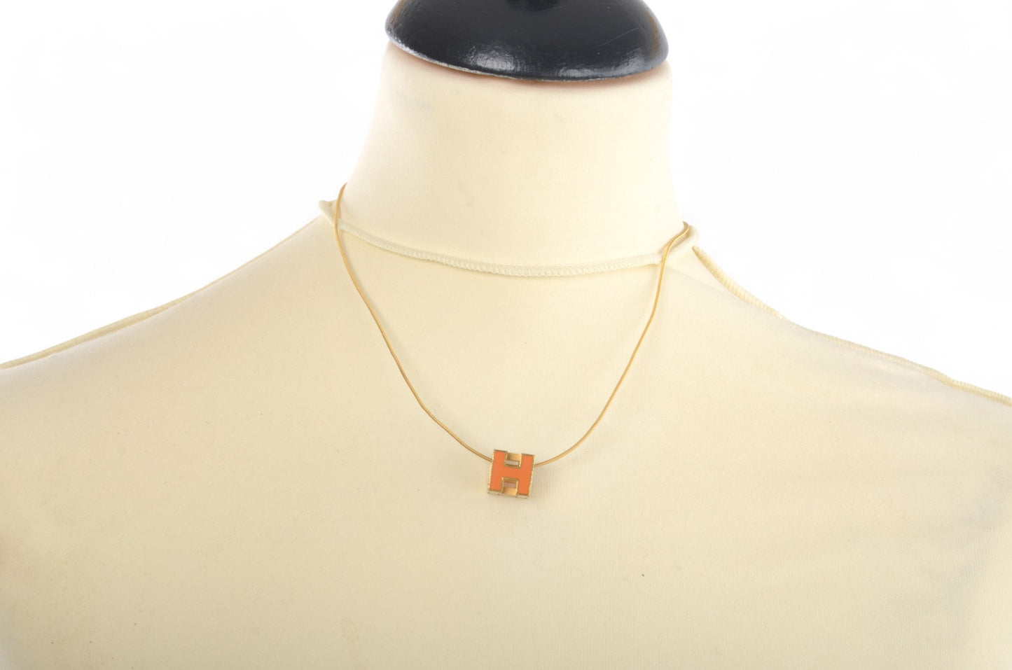 Hermès Cage d'Ache d'H Cube Necklace Pendant Steel Orange Designer Classic Authentic