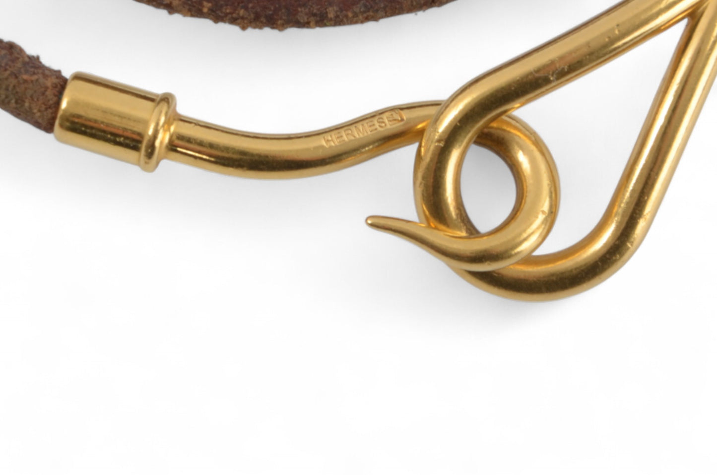 Hermès Leather Jumbo Hook Double Wrap Bracelet Vintage Brown Silver Designer Classic Authentic