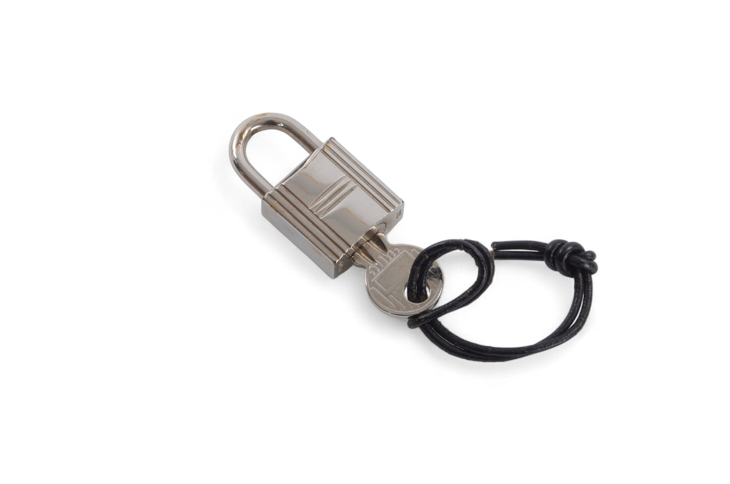 Hermès Silver Padlock Lock with Key Silver tone Brass Vintage Cadena Pendant Authentic Designer Classic Charm