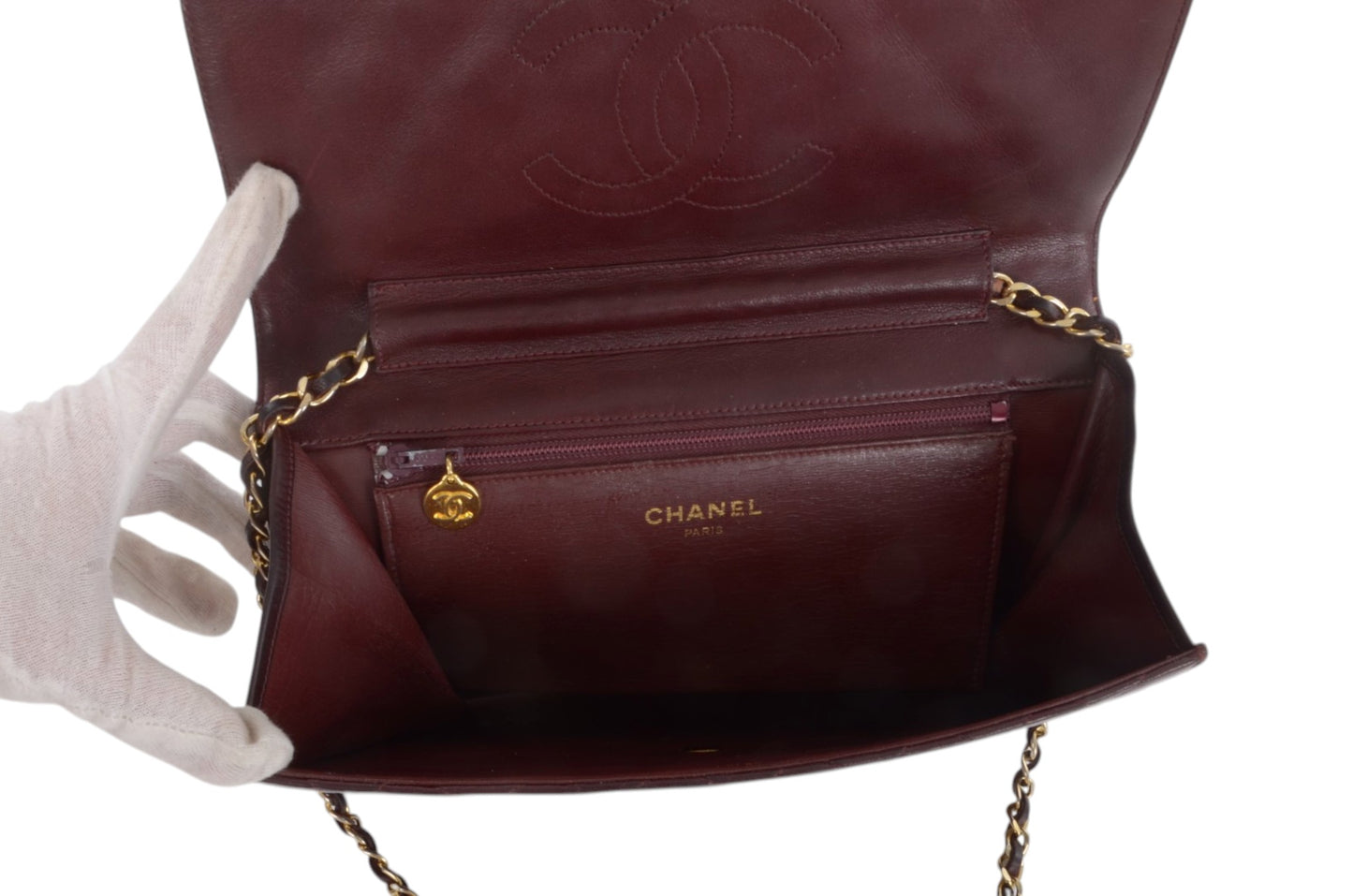 Chanel Classic Single Flap Bag Bordeaux Lambskin Matelasse CC Lock Chain Shoulder Bag Vintage Designer