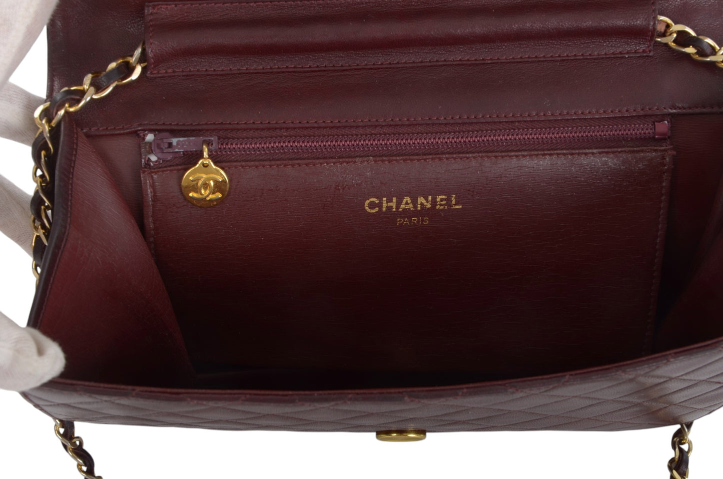 Chanel Classic Single Flap Bag Bordeaux Lambskin Matelasse CC Lock Chain Shoulder Bag Vintage Designer