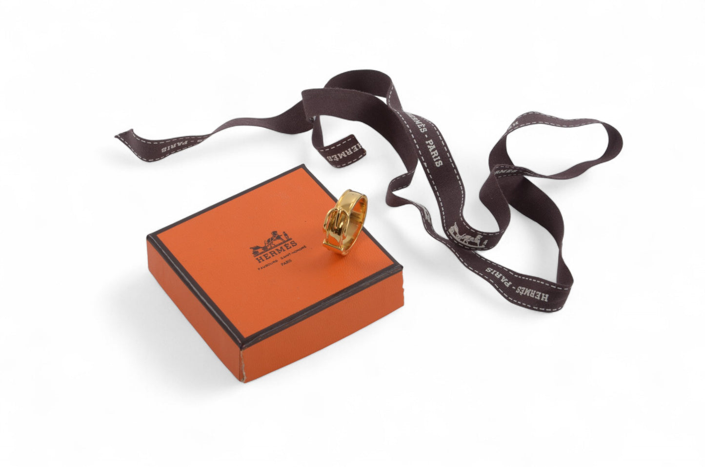 Hermès Gold Tone Belt Scarf Ring Pin Vintage Designer Classic Authentic