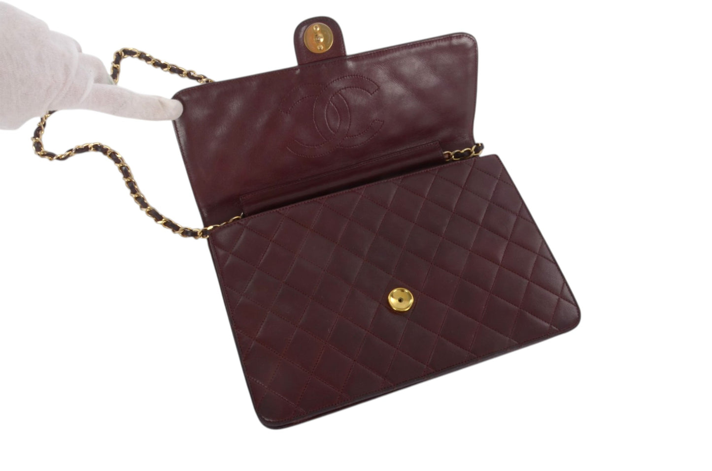 Chanel Classic Single Flap Bag Bordeaux Lambskin Matelasse CC Lock Chain Shoulder Bag Vintage Designer