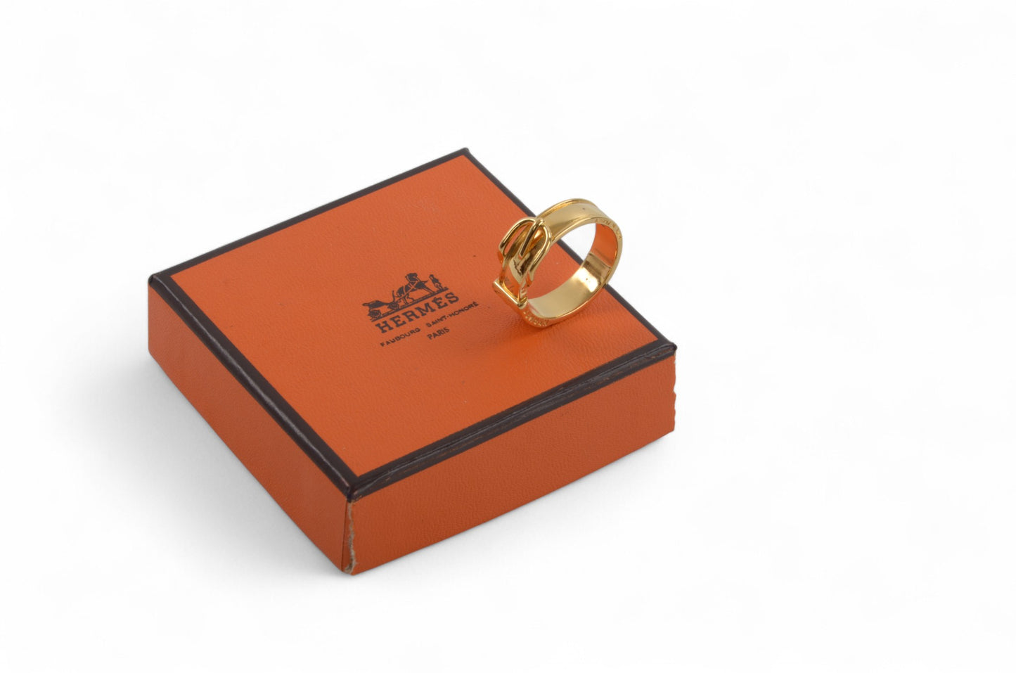 Hermès Gold Tone Belt Scarf Ring Pin Vintage Designer Classic Authentic