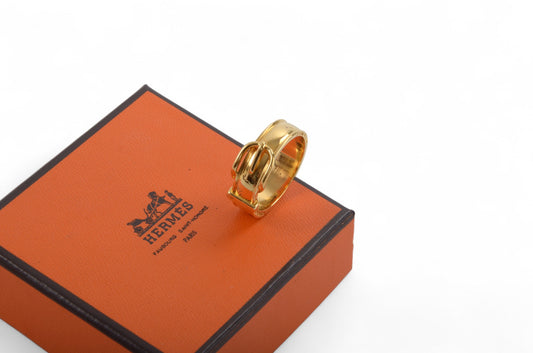 Hermès Gold Tone Belt Scarf Ring Pin Vintage Designer Classic Authentic