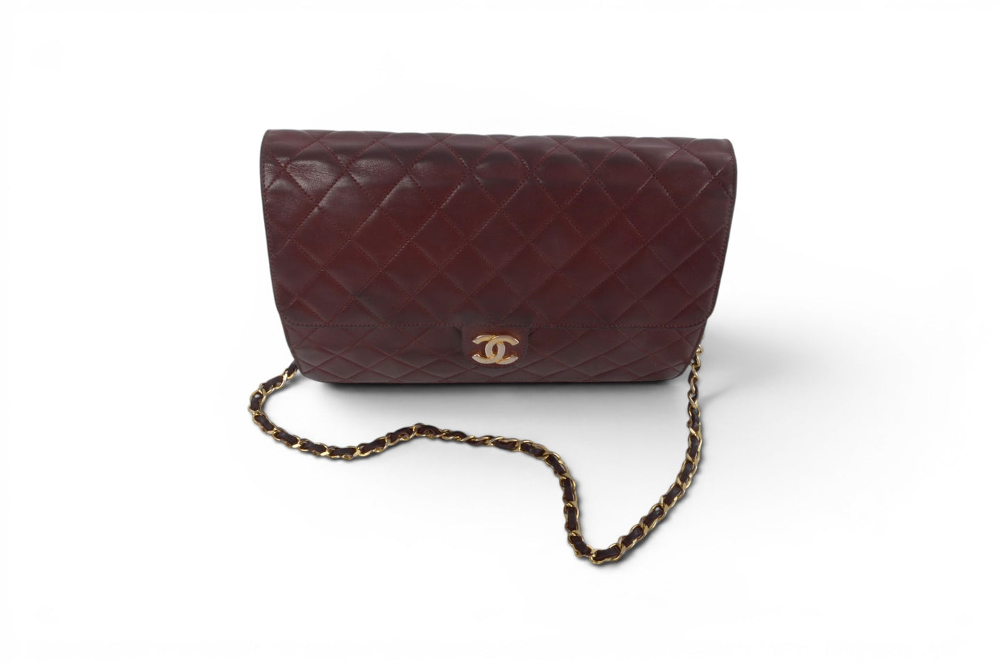 Chanel Classic Single Flap Bag Bordeaux Lambskin Matelasse CC Lock Chain Shoulder Bag Vintage Designer