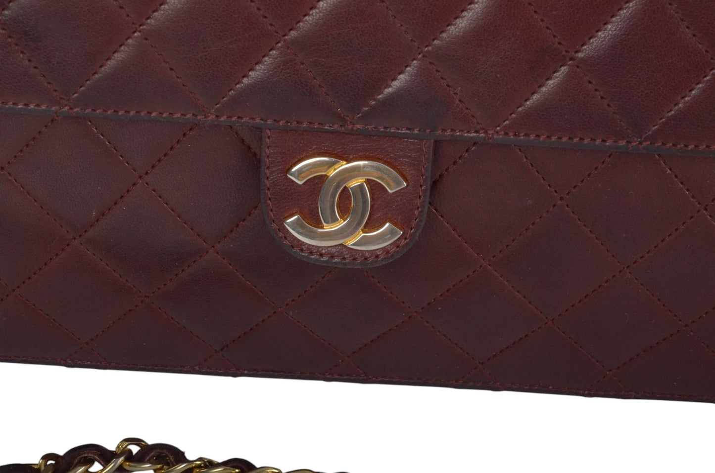 Chanel Classic Single Flap Bag Bordeaux Lambskin Matelasse CC Lock Chain Shoulder Bag Vintage Designer