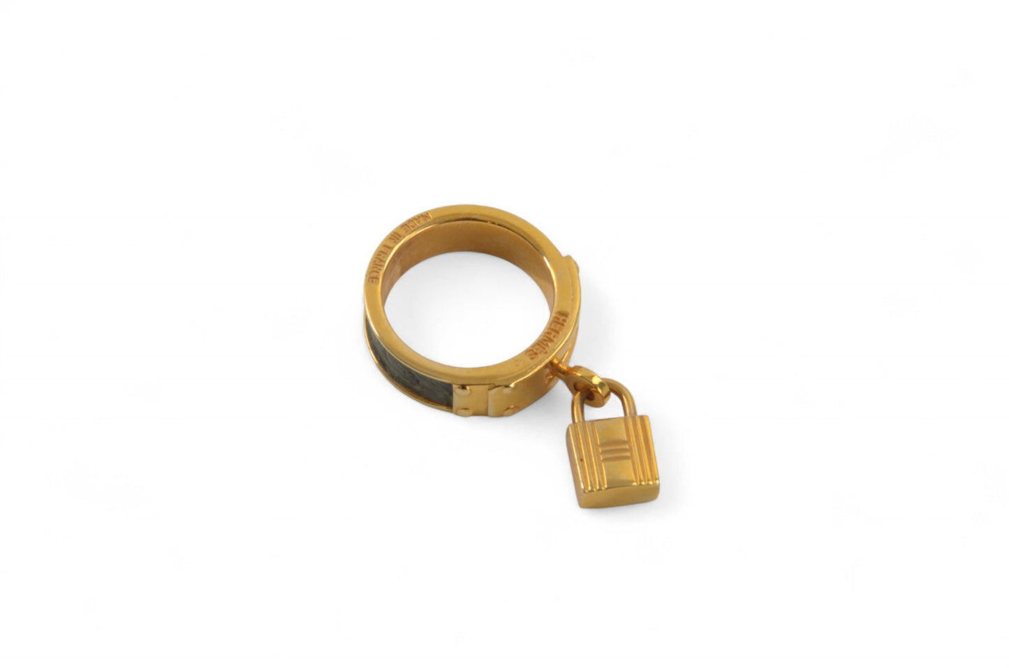 Hermès Gold Tone Lizard Kelly Cadena Belt Scarf Ring Pin Vintage Designer Classic Authentic