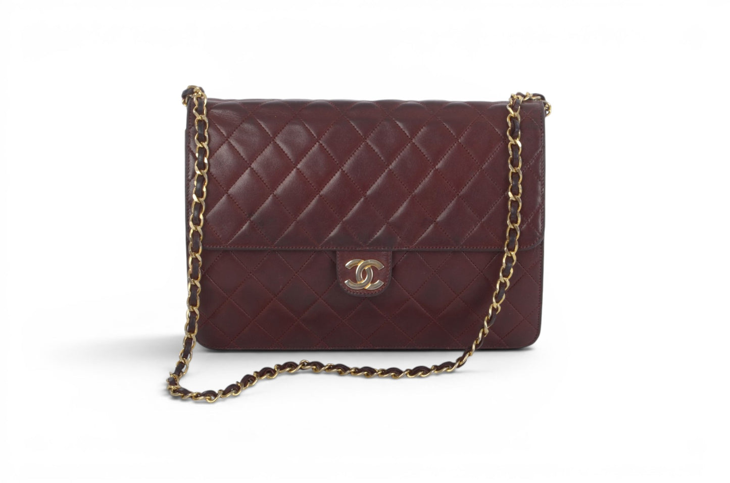 Chanel Classic Single Flap Bag Bordeaux Lambskin Matelasse CC Lock Chain Shoulder Bag Vintage Designer