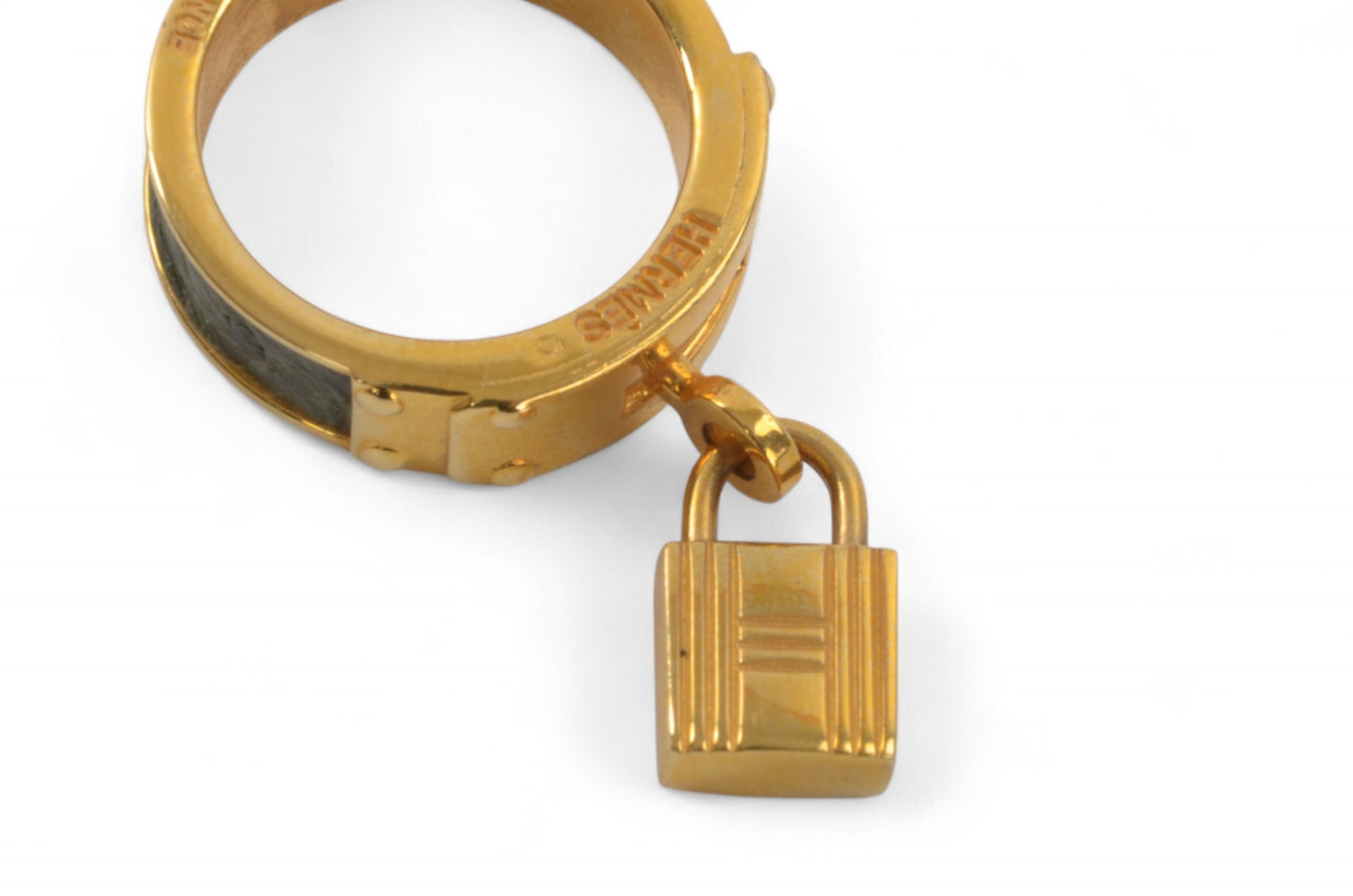 Hermès Gold Tone Lizard Kelly Cadena Belt Scarf Ring Pin Vintage Designer Classic Authentic