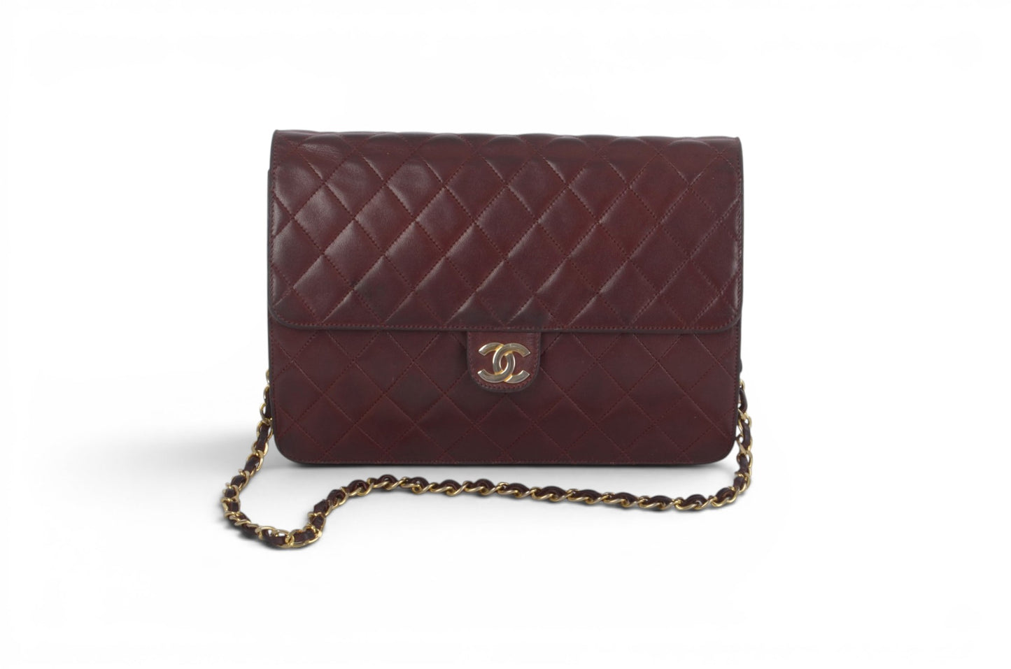 Chanel Classic Single Flap Bag Bordeaux Lambskin Matelasse CC Lock Chain Shoulder Bag Vintage Designer
