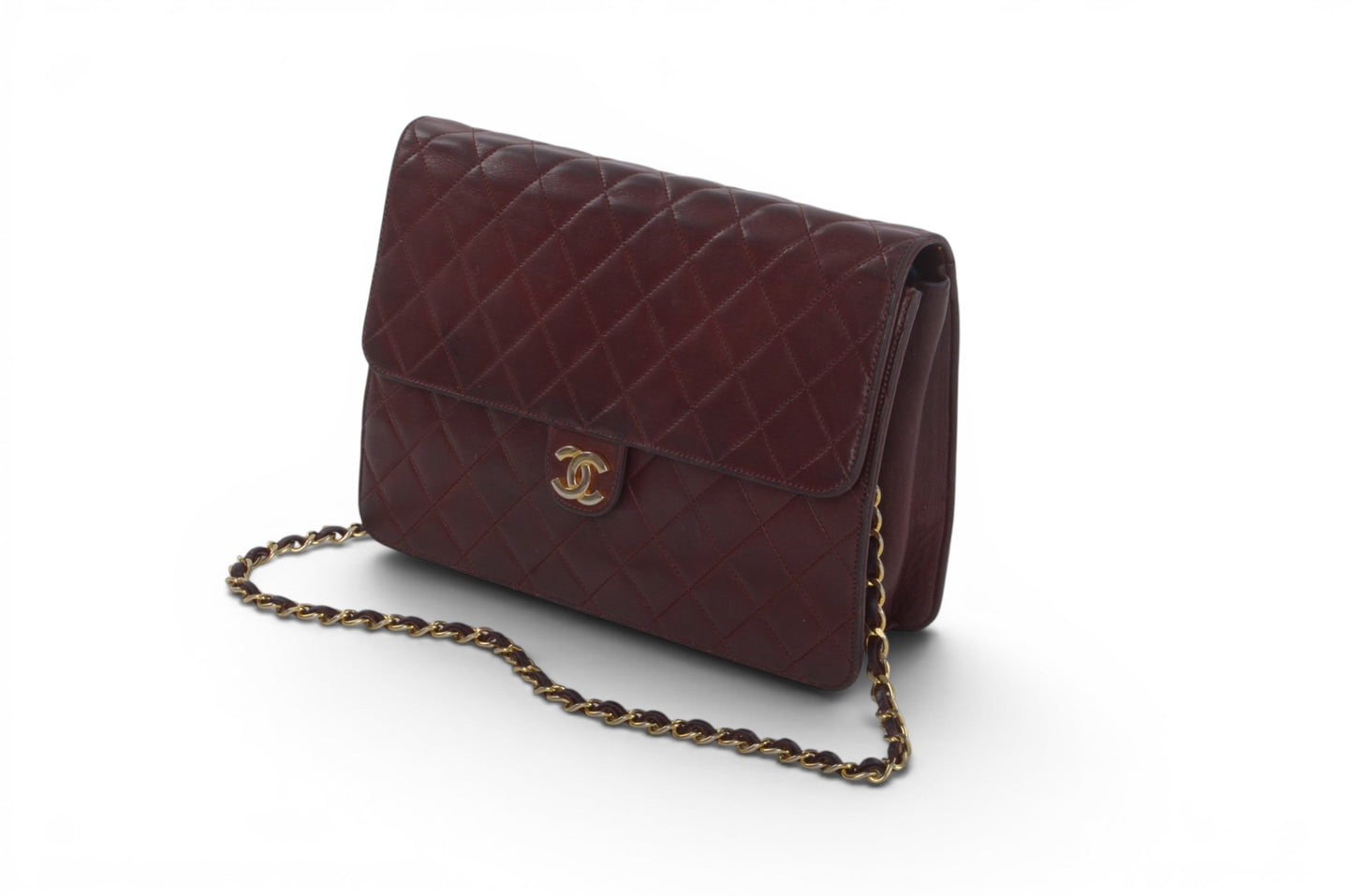 Chanel Classic Single Flap Bag Bordeaux Lambskin Matelasse CC Lock Chain Shoulder Bag Vintage Designer
