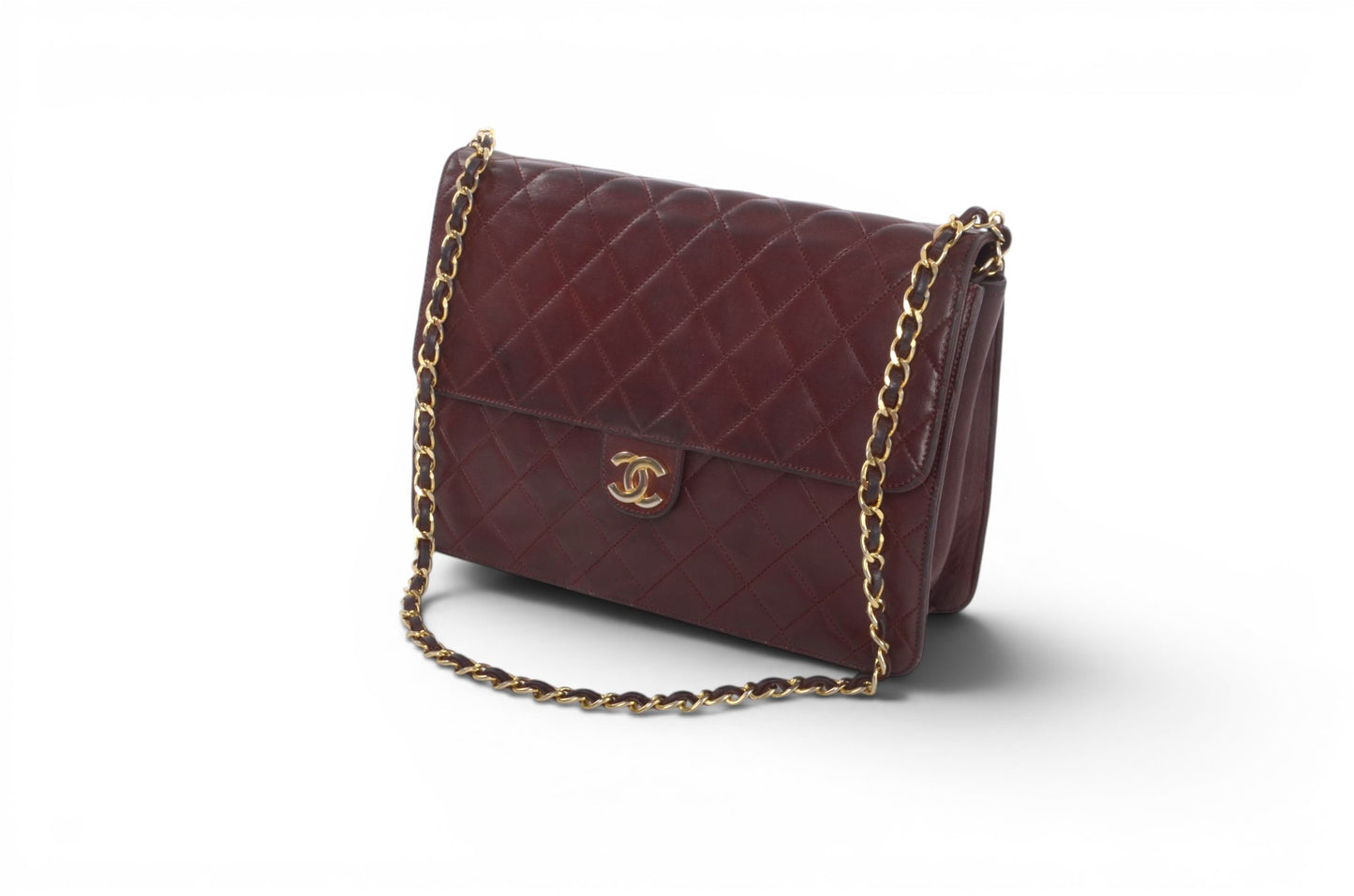 Chanel Classic Single Flap Bag Bordeaux Lambskin Matelasse CC Lock Chain Shoulder Bag Vintage Designer