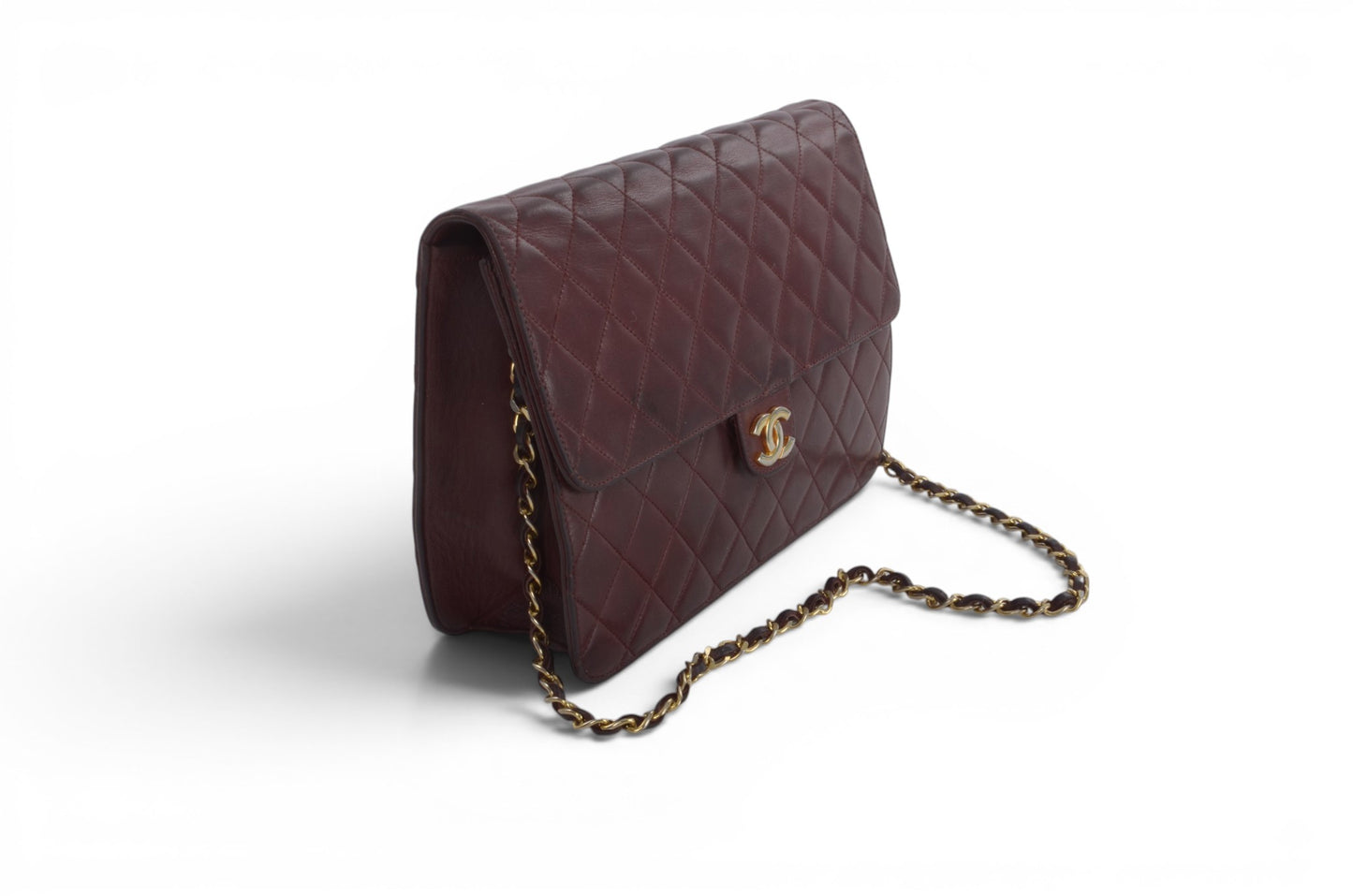 Chanel Classic Single Flap Bag Bordeaux Lambskin Matelasse CC Lock Chain Shoulder Bag Vintage Designer