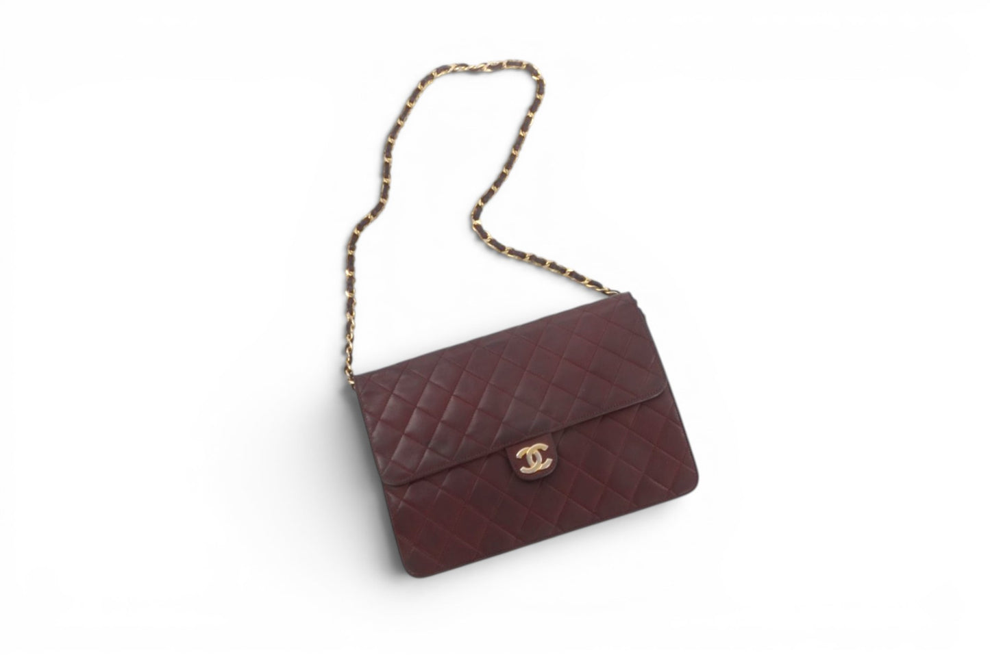 Chanel Classic Single Flap Bag Bordeaux Lambskin Matelasse CC Lock Chain Shoulder Bag Vintage Designer