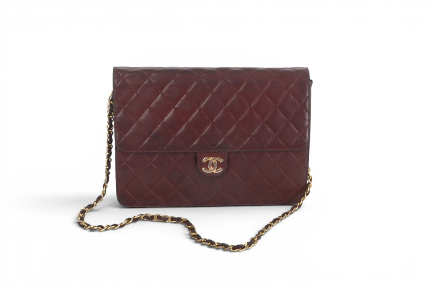 Chanel Classic Single Flap Bag Bordeaux Lambskin Matelasse CC Lock Chain Shoulder Bag Vintage Designer