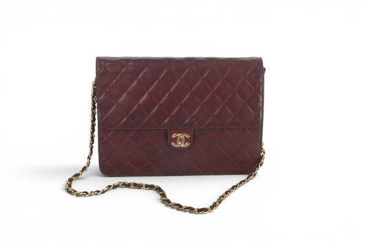 Chanel Classic Single Flap Bag Bordeaux Lambskin Matelasse CC Lock Chain Shoulder Bag Vintage Designer