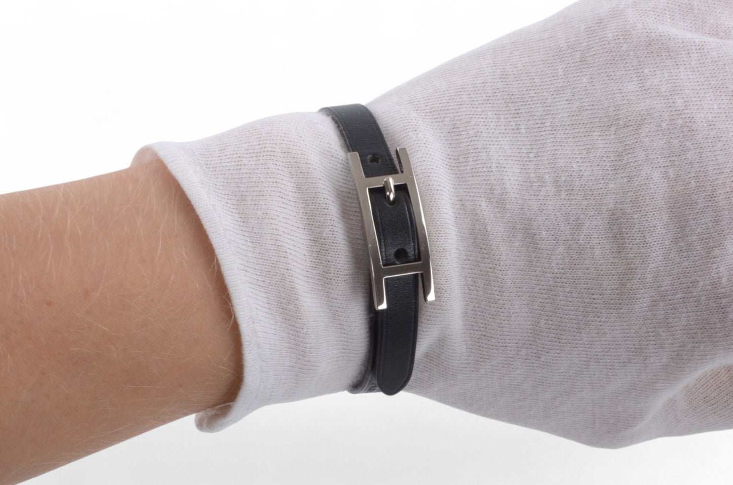 Hermès Hapi Black Leather Bracelet Silver hardware Designer Classic Authentic