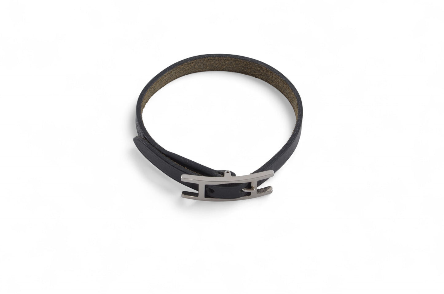 Hermès Hapi Black Leather Bracelet Silver hardware Designer Classic Authentic
