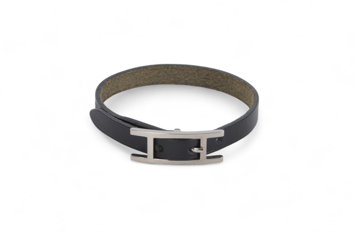 Hermès Hapi Black Leather Bracelet Silver hardware Designer Classic Authentic