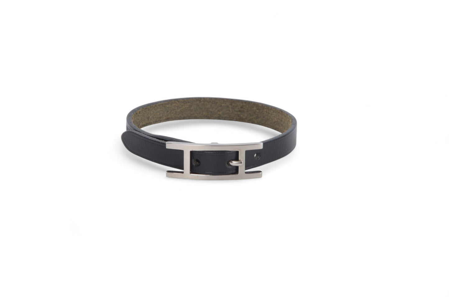 Hermès Hapi Black Leather Bracelet Silver hardware Designer Classic Authentic