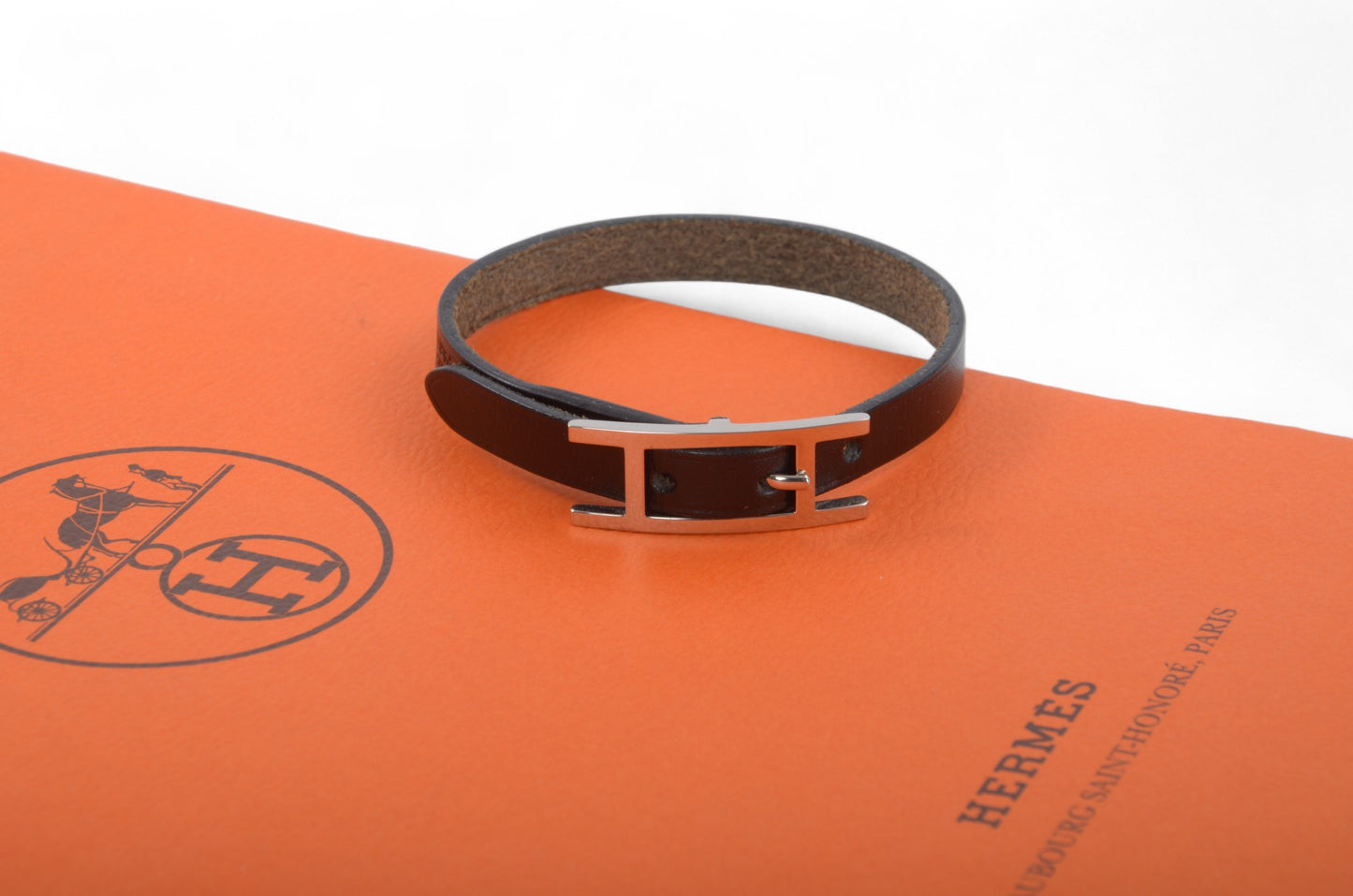 Hermès Hapi Black Leather Bracelet Silver hardware Designer Classic Authentic