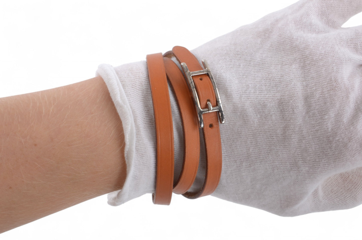 Hermès Hapi 3 Brown Leather Bracelet Silver hardware 3-row Behapi Designer Classic Authentic
