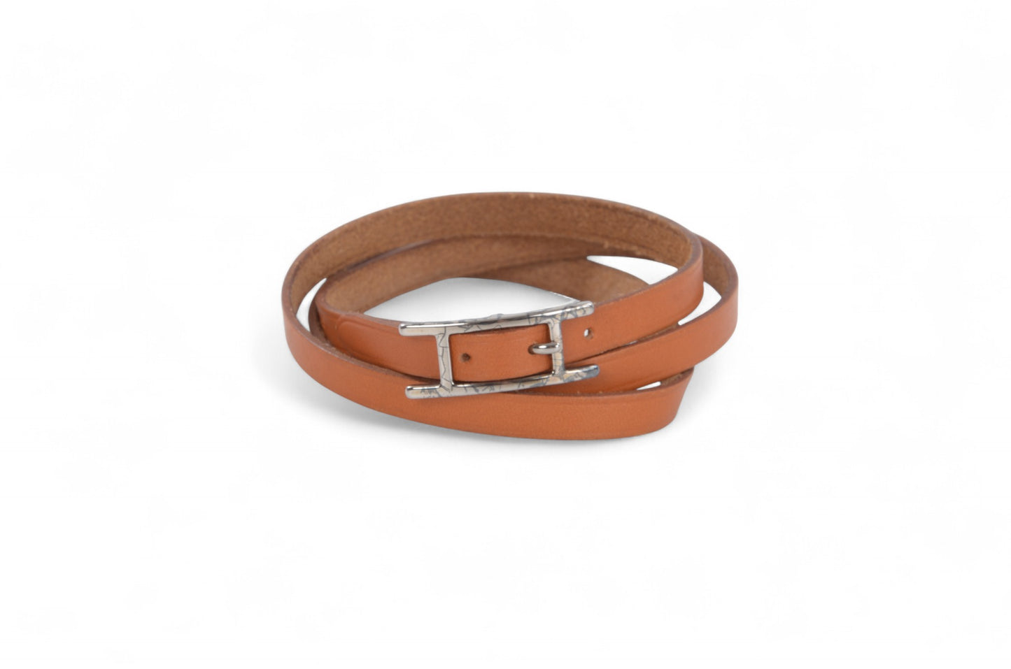 Hermès Hapi 3 Brown Leather Bracelet Silver hardware 3-row Behapi Designer Classic Authentic