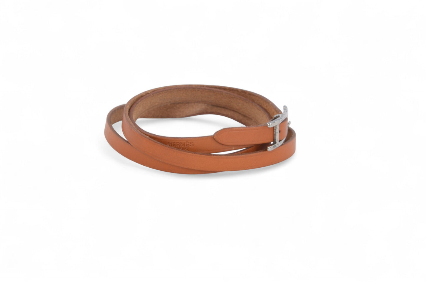 Hermès Hapi 3 Brown Leather Bracelet Silver hardware 3-row Behapi Designer Classic Authentic