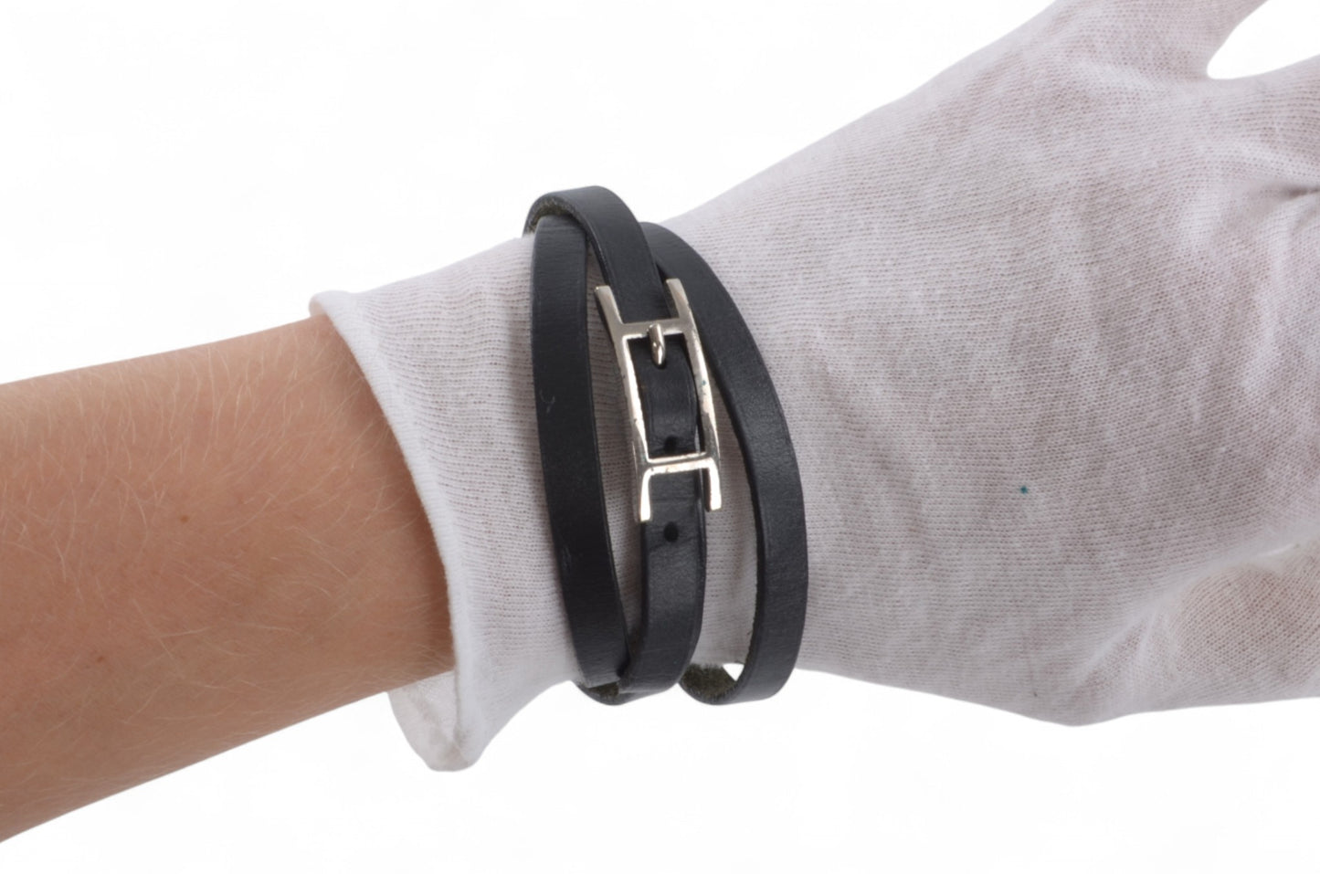 Hermès Hapi 3 Black Leather Bracelet Silver hardware 3-row Behapi Designer Classic Authentic