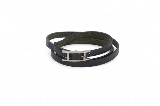 Hermès Hapi 3 Black Leather Bracelet Silver hardware 3-row Behapi Designer Classic Authentic