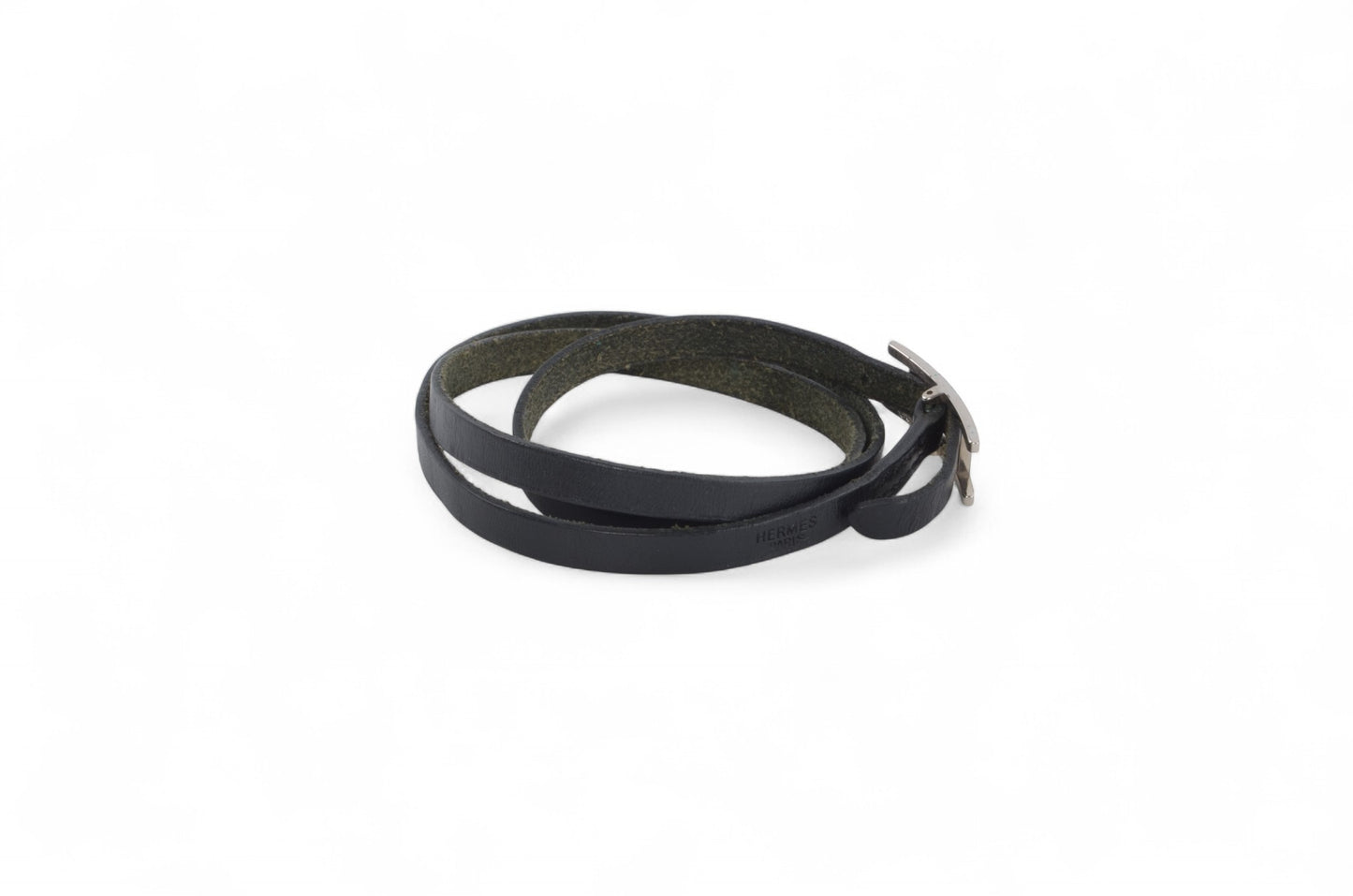 Hermès Hapi 3 Black Leather Bracelet Silver hardware 3-row Behapi Designer Classic Authentic