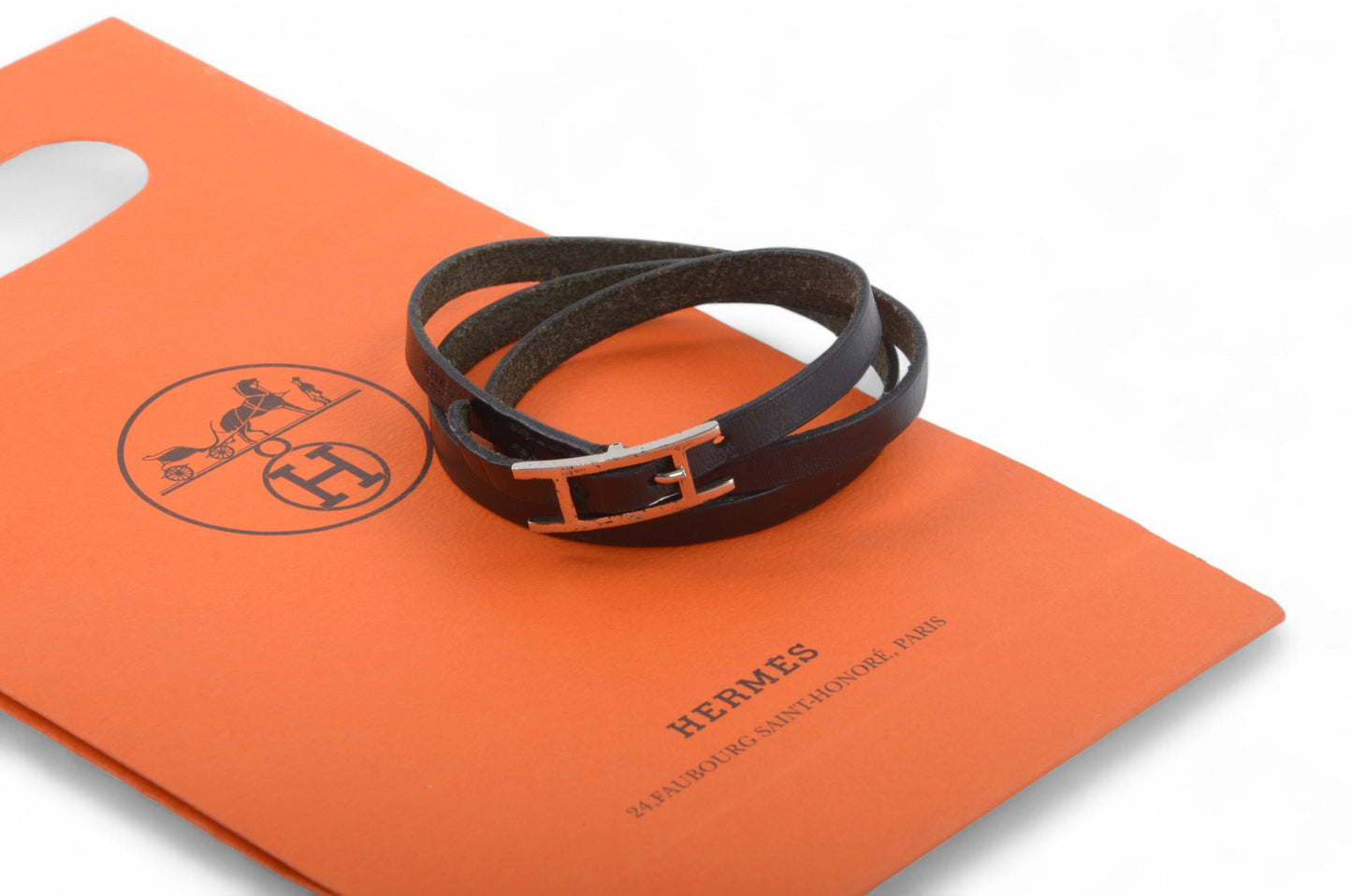 Hermès Hapi 3 Black Leather Bracelet Silver hardware 3-row Behapi Designer Classic Authentic