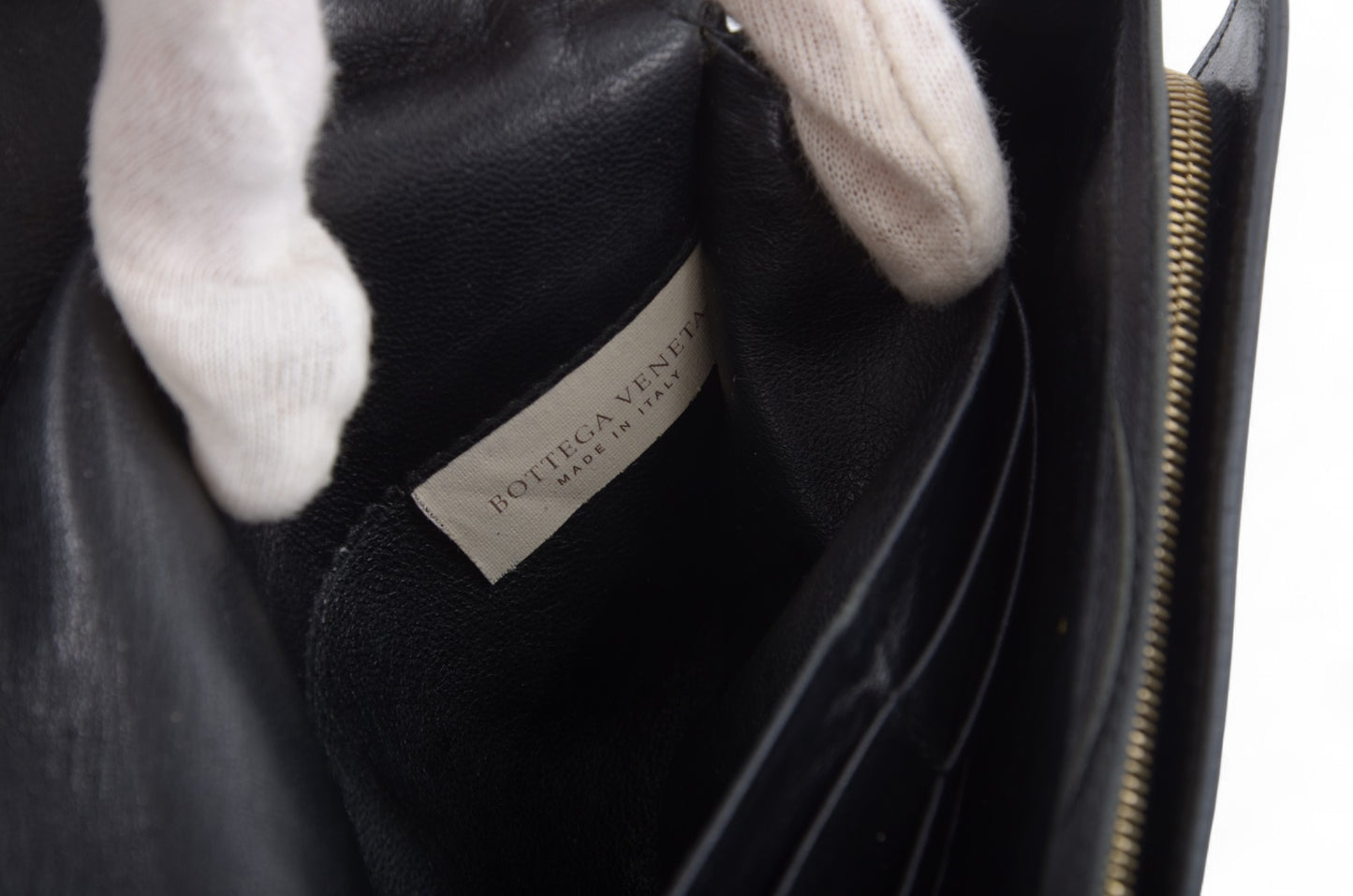 Bottega Veneta Intrecciato Leather Bifold Long Wallet Cardholder Crossbody Bag Black Designer Classic