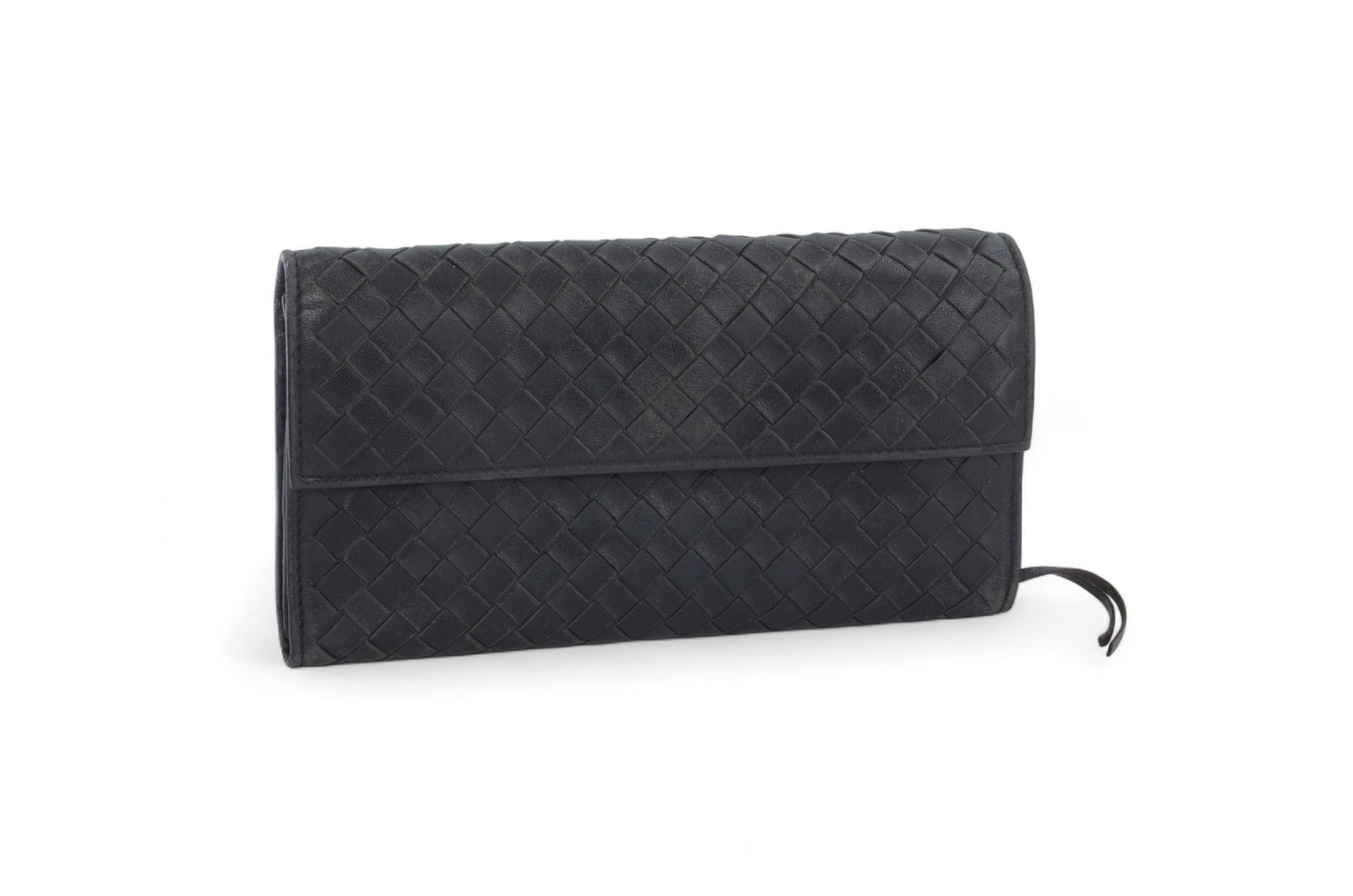 Bottega Veneta Intrecciato Leather Bifold Long Wallet Cardholder Crossbody Bag Black Designer Classic