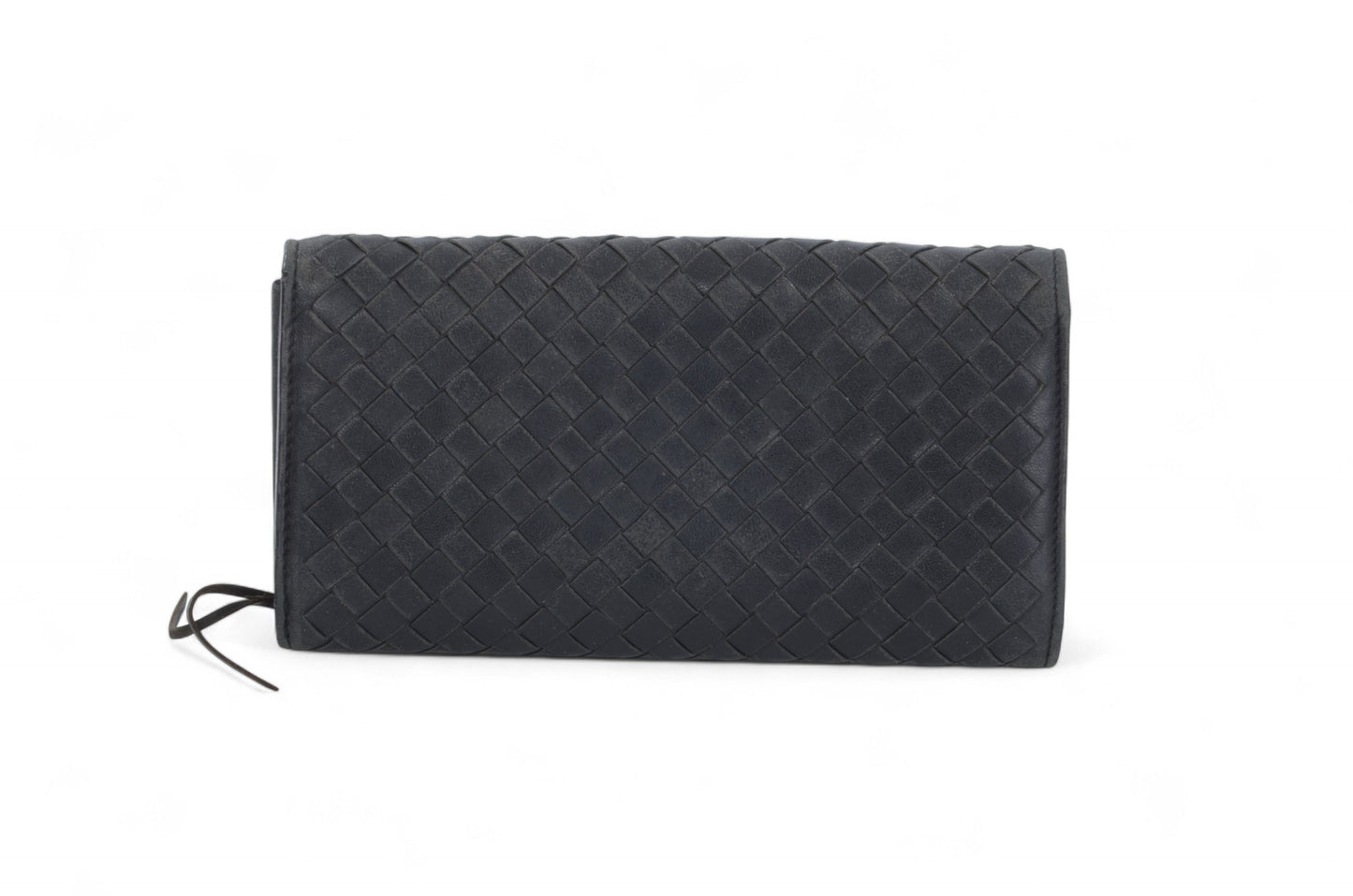 Bottega Veneta Intrecciato Leather Bifold Long Wallet Cardholder Crossbody Bag Black Designer Classic