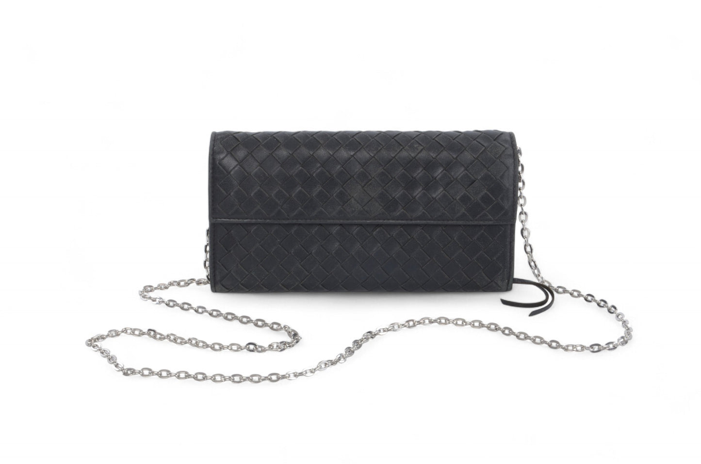 Bottega Veneta Intrecciato Leather Bifold Long Wallet Cardholder Crossbody Bag Black Designer Classic